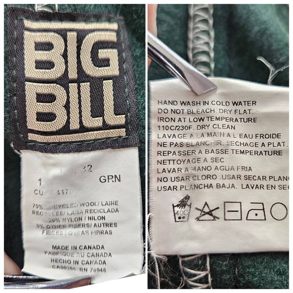 Vint Big Bill Mens Wool Bib Overalls Pants Size L 32 Green Work Hunting Outdoor - Picture 10 of 10